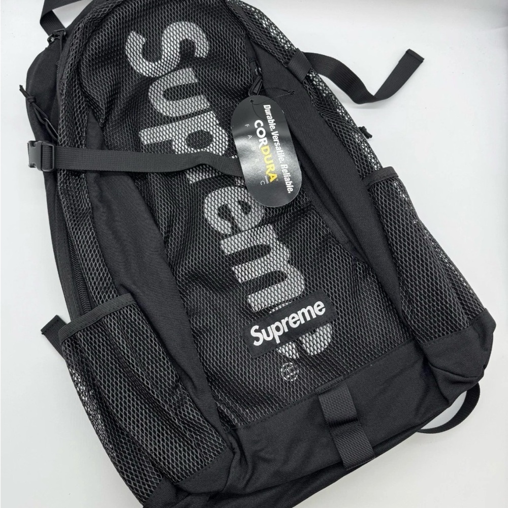 Supreme Black Mesh Backpack with White Logo